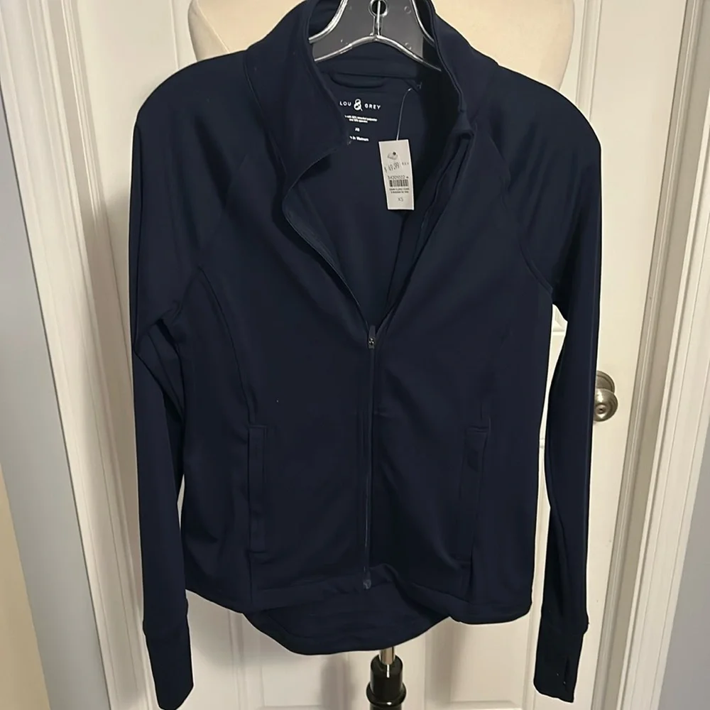 Lou & Grey women’s navy blue XS full zip jacket with thumb holes new with tags - Picture 1 of 6